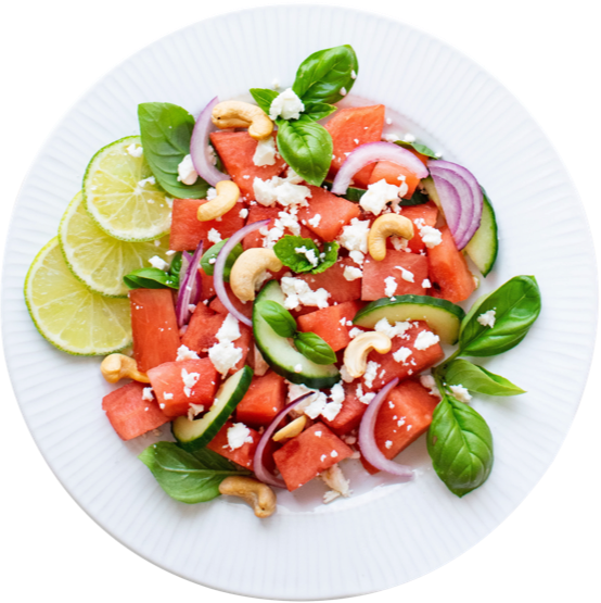 Watermelon, feta and cashew salad