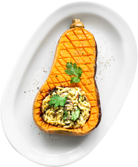 Stuffed butternut squash with orzo